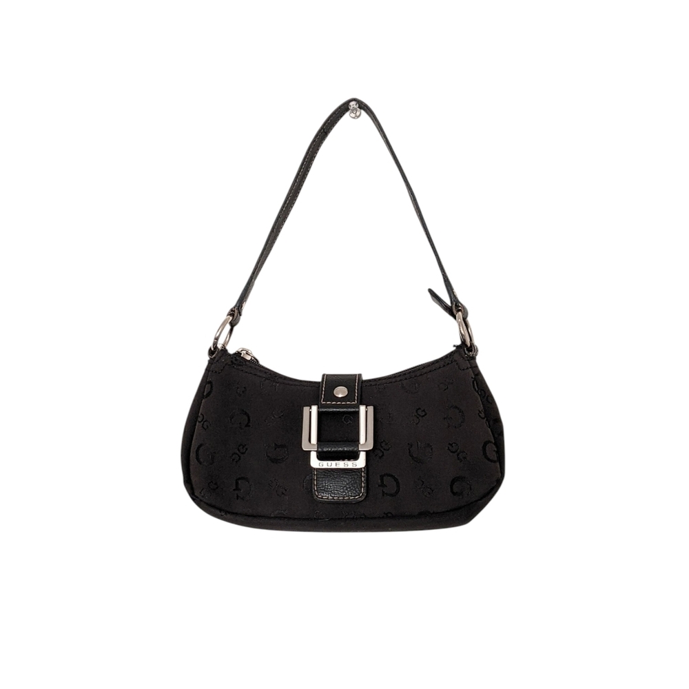 GUESS Vintage Black Patent Buckle Logo Shoulder Clutch/Bag